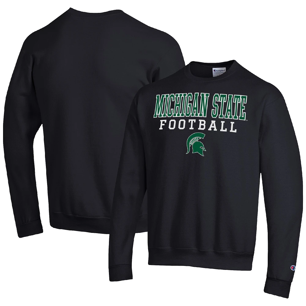 Men's Champion Black Michigan State Spartans Football Stacked Pullover Sweatshirt