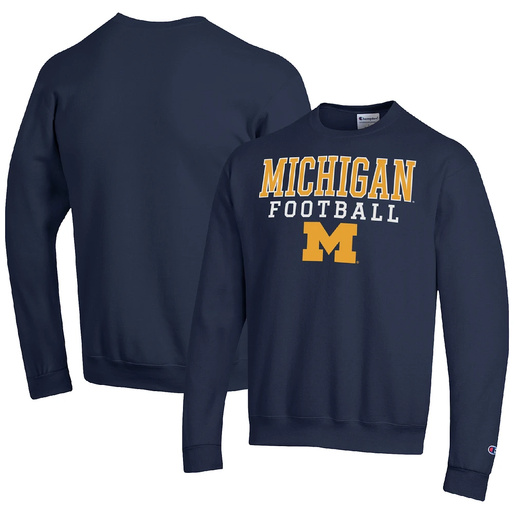 Men's Champion Navy Michigan Wolverines Football Stacked Pullover Sweatshirt