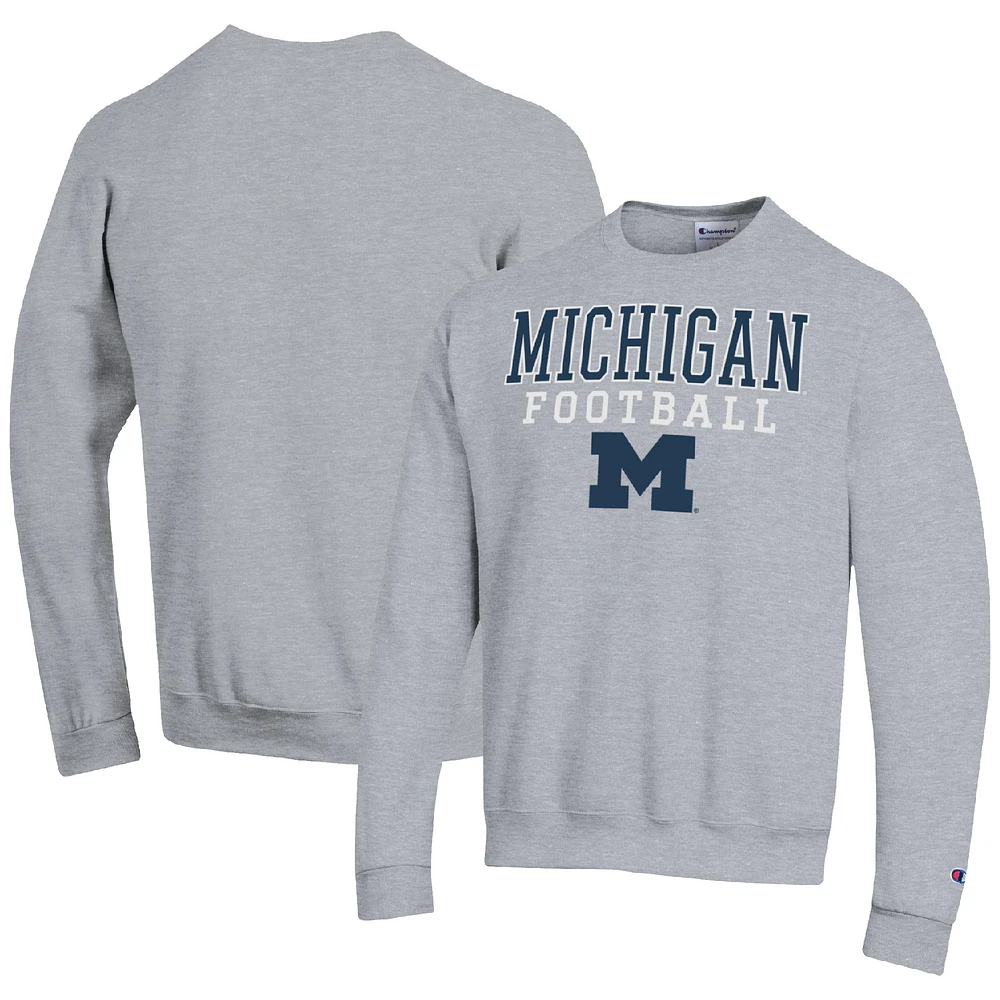 Men's Champion Heather Gray Michigan Wolverines Football Stacked Pullover Sweatshirt