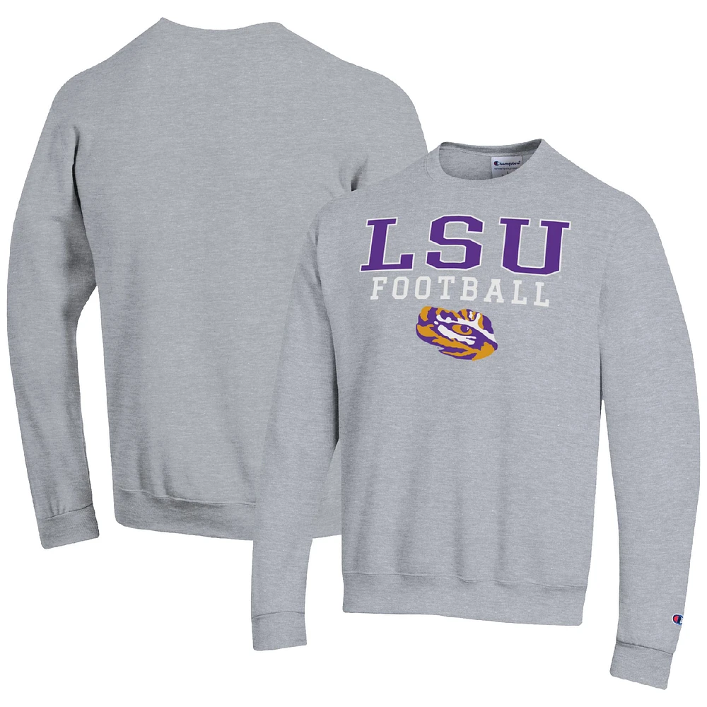 Men's Champion Heather Gray LSU Tigers Football Stacked Pullover Sweatshirt