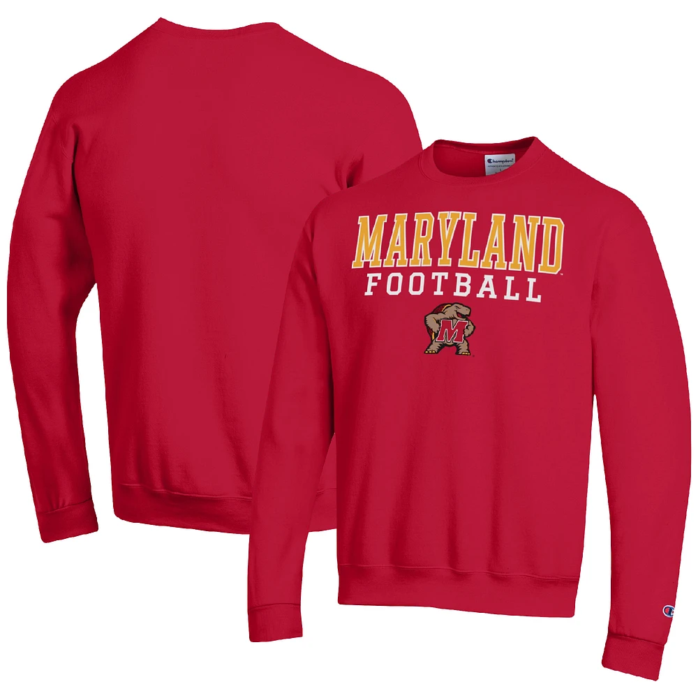 Men's Champion Red Maryland Terrapins Football Stacked Pullover Sweatshirt