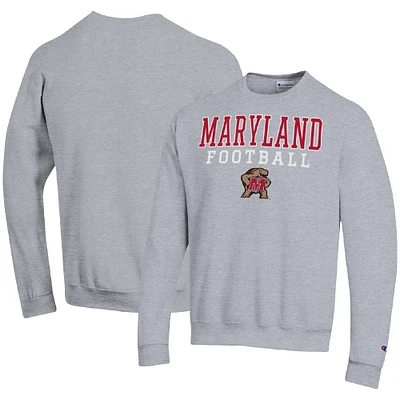 Men's Champion Heather Gray Maryland Terrapins Football Stacked Pullover Sweatshirt