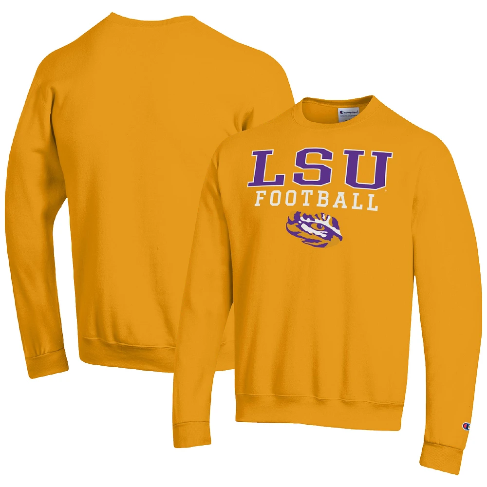 Men's Champion Gold LSU Tigers Football Stacked Pullover Sweatshirt