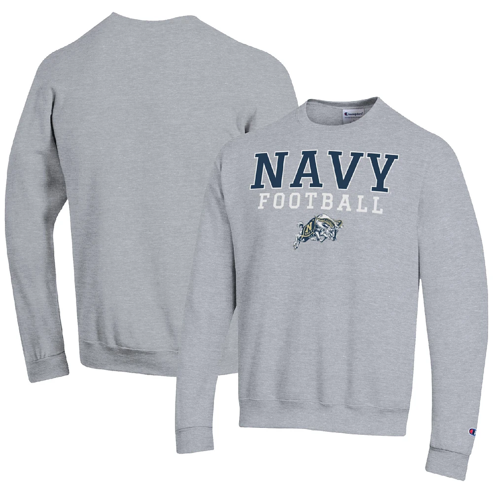 Men's Champion Heather Gray Navy Midshipmen Football Stacked Pullover Sweatshirt
