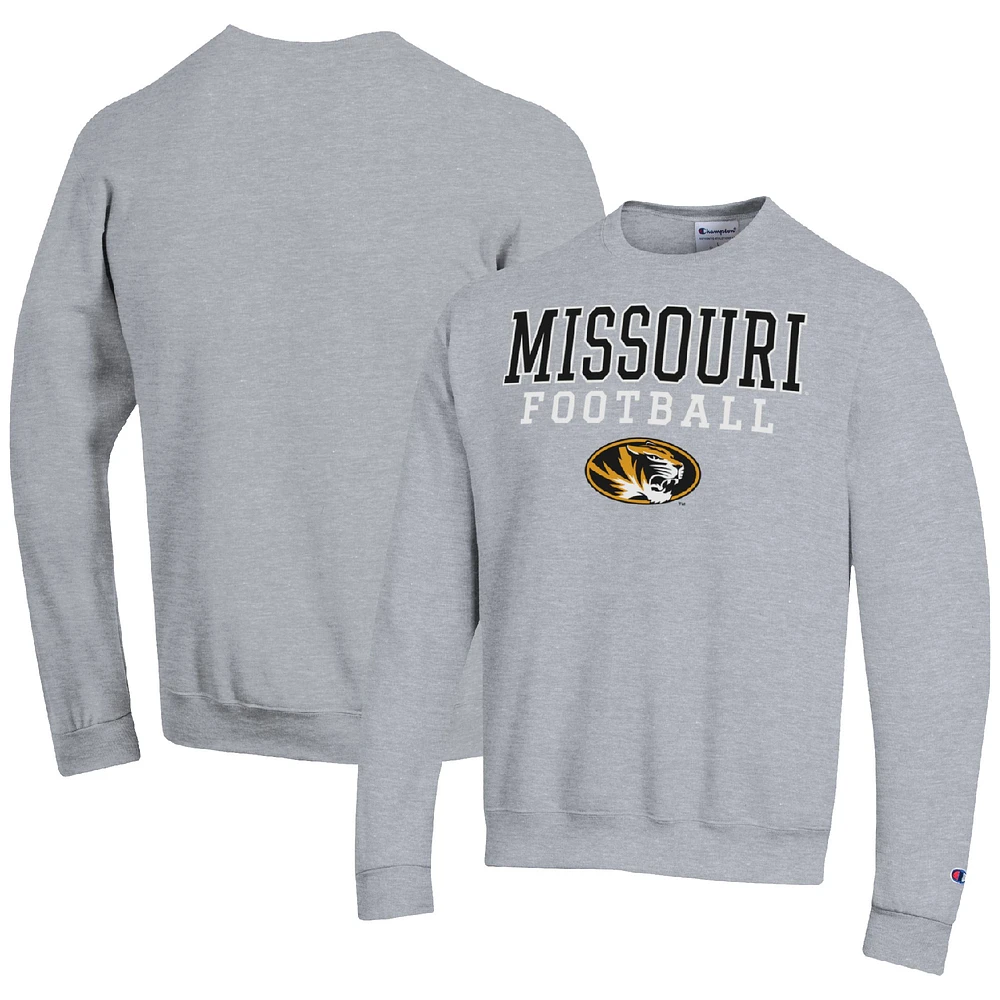 Men's Champion Heather Gray Missouri Tigers Football Stacked Pullover Sweatshirt
