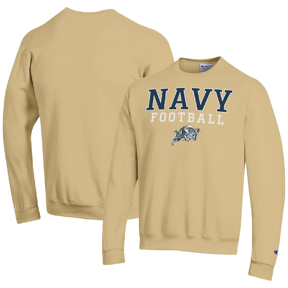 Men's Champion Gold Navy Midshipmen Football Stacked Pullover Sweatshirt