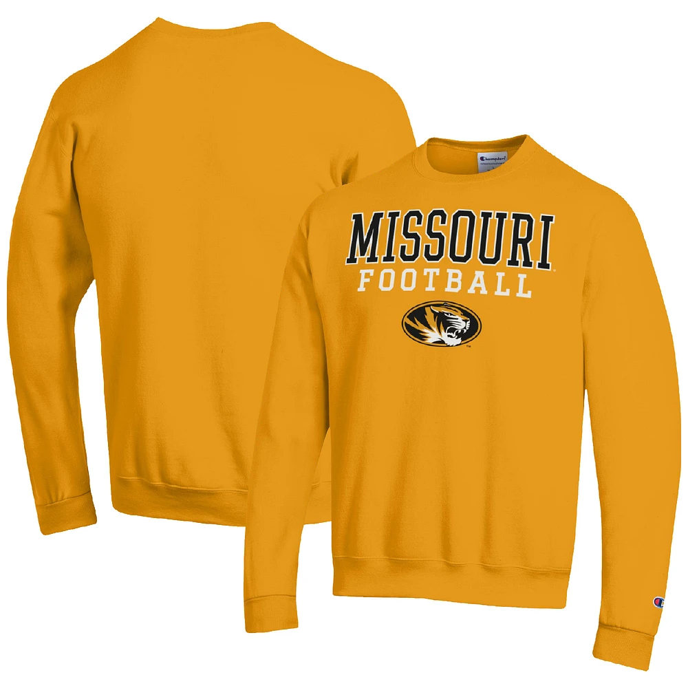 Men's Champion Gold Missouri Tigers Football Stacked Pullover Sweatshirt