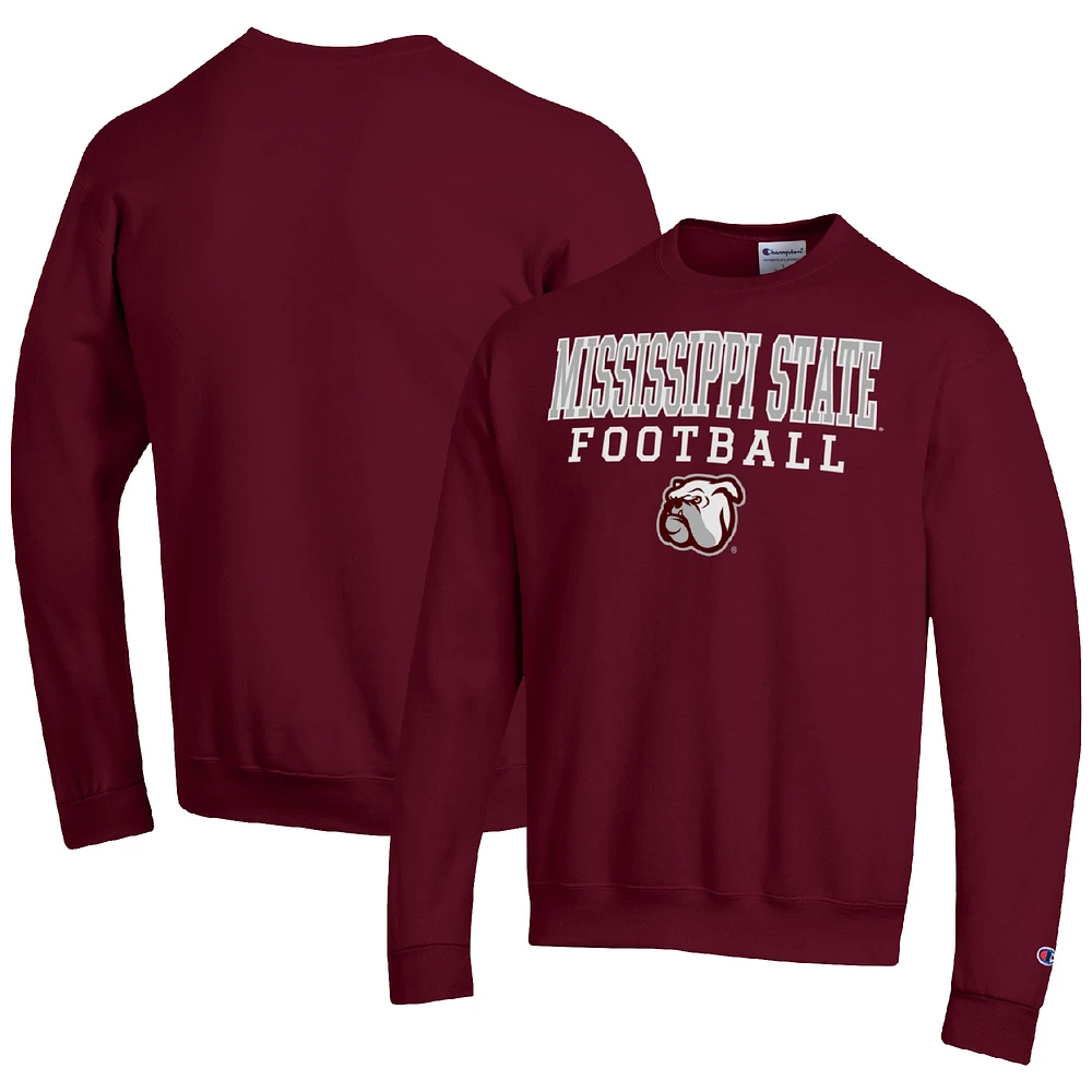 Men's Champion Maroon Mississippi State Bulldogs Football Stacked Pullover Sweatshirt