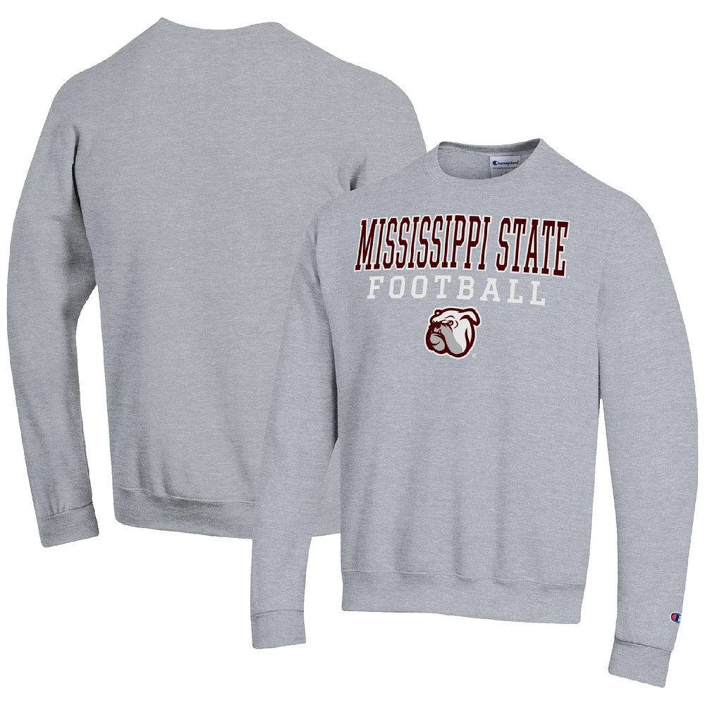 Men's Champion Heather Gray Mississippi State Bulldogs Football Stacked Pullover Sweatshirt
