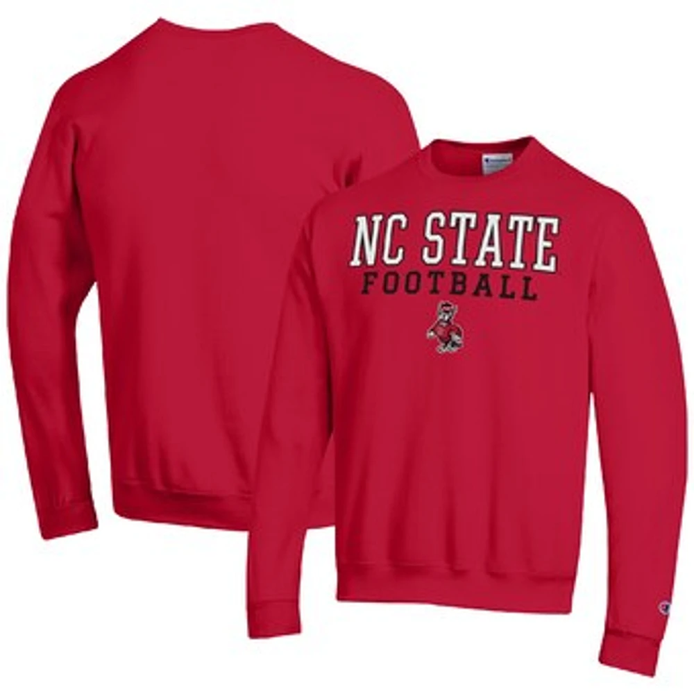Men's Champion Red NC State Wolfpack Football Stacked Pullover Sweatshirt