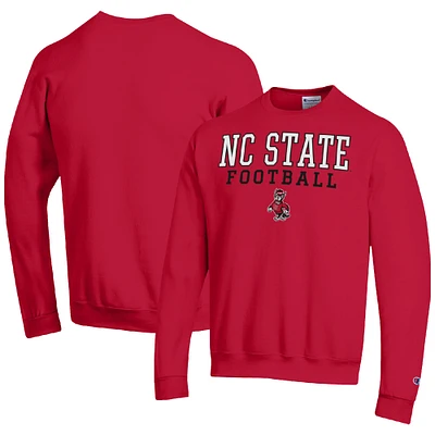Men's Champion Red NC State Wolfpack Football Stacked Pullover Sweatshirt