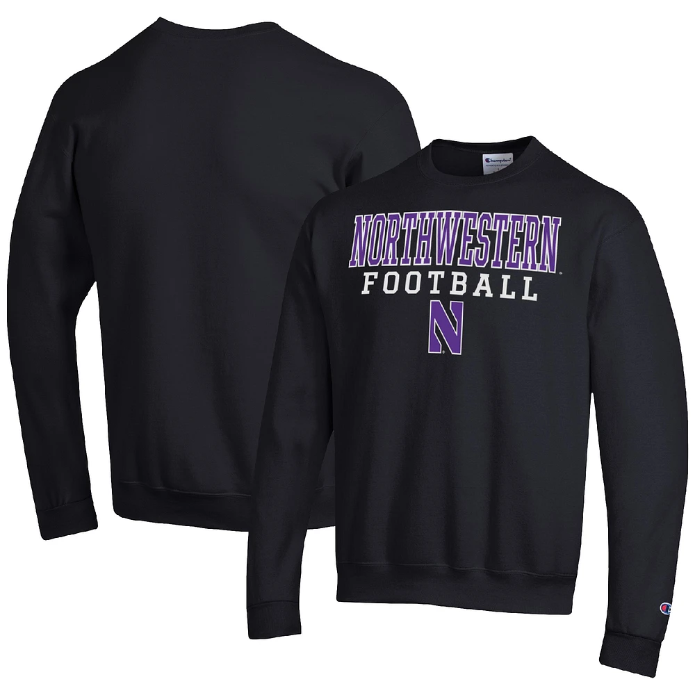 Men's Champion Black Northwestern Wildcats Football Stacked Pullover Sweatshirt