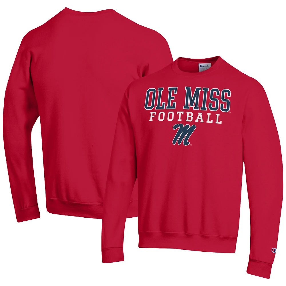 Men's Champion Red Ole Miss Rebels Football Stacked Pullover Sweatshirt