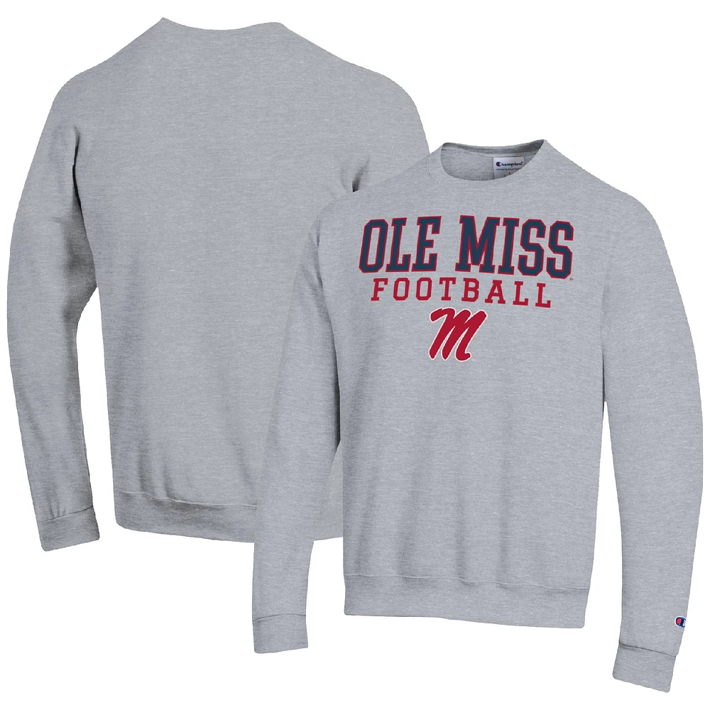 Men's Champion Heather Gray Ole Miss Rebels Football Stacked Pullover Sweatshirt