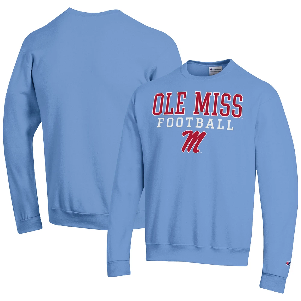 Men's Champion Powder Blue Ole Miss Rebels Football Stacked Pullover Sweatshirt