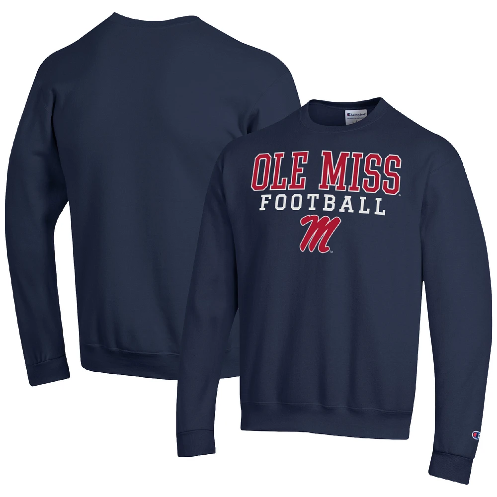 Men's Champion Navy Ole Miss Rebels Football Stacked Pullover Sweatshirt