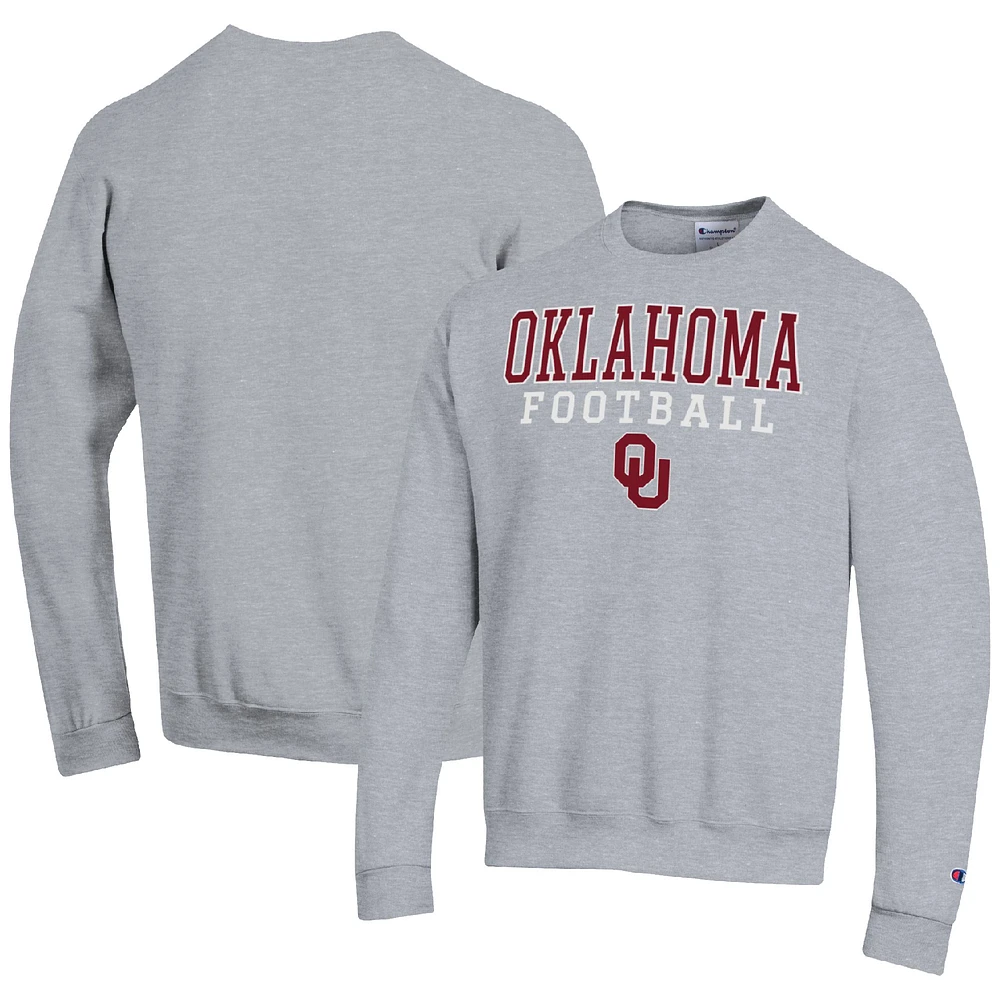 Men's Champion Heather Gray Oklahoma Sooners Football Stacked Pullover Sweatshirt
