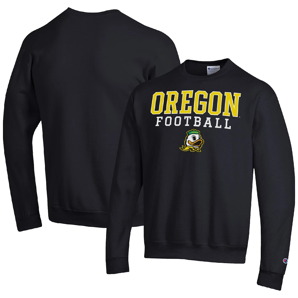 Men's Champion Black Oregon Ducks Football Stacked Pullover Sweatshirt