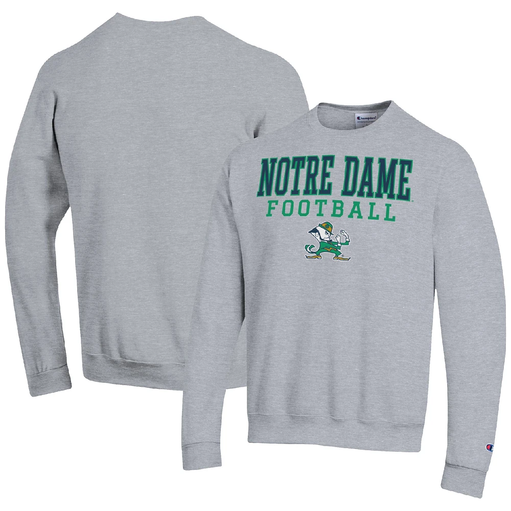 Men's Champion Heather Gray Notre Dame Fighting Irish Football Stacked Pullover Sweatshirt