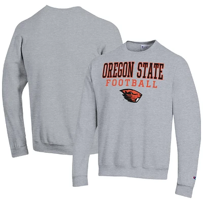 Men's Champion Heather Gray Oregon State Beavers Football Stacked Pullover Sweatshirt