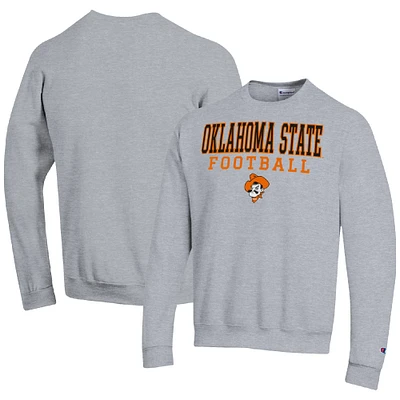 Men's Champion Heather Gray Oklahoma State Cowboys Football Stacked Pullover Sweatshirt