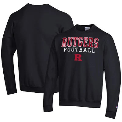 Men's Champion Black Rutgers Scarlet Knights Football Stacked Pullover Sweatshirt