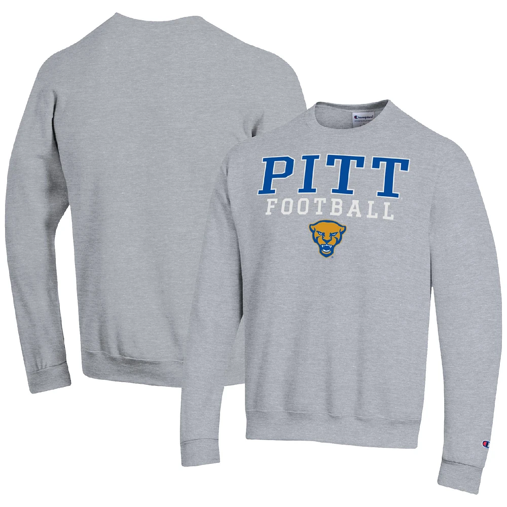 Men's Champion Heather Gray Pitt Panthers Football Stacked Pullover Sweatshirt