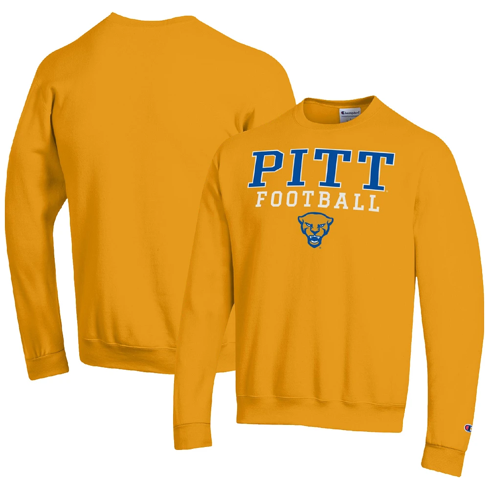 Men's Champion Gold Pitt Panthers Football Stacked Pullover Sweatshirt