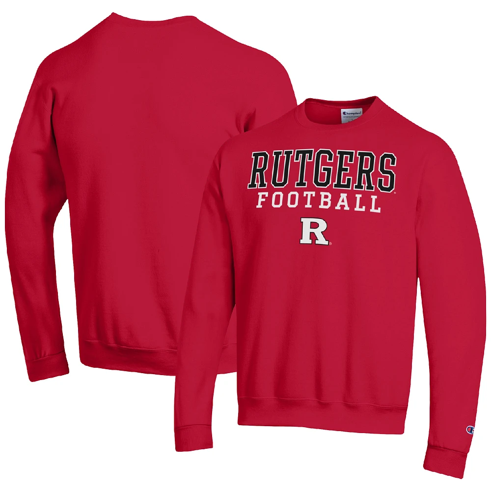 Men's Champion Scarlet Rutgers Knights Football Stacked Pullover Sweatshirt