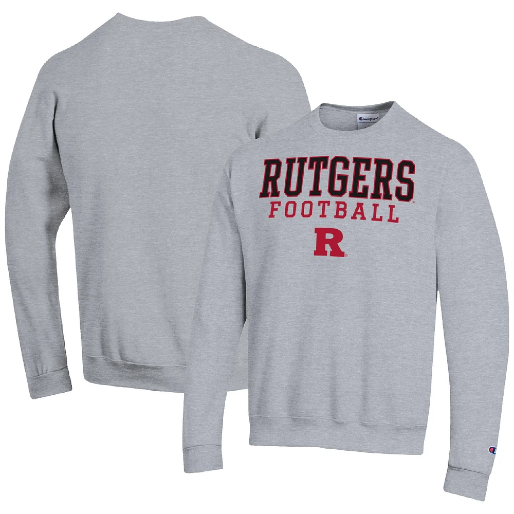 Men's Champion Heather Gray Rutgers Scarlet Knights Football Stacked Pullover Sweatshirt