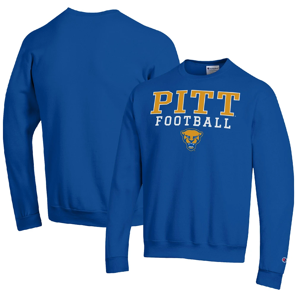 Men's Champion Royal Pitt Panthers Football Stacked Pullover Sweatshirt