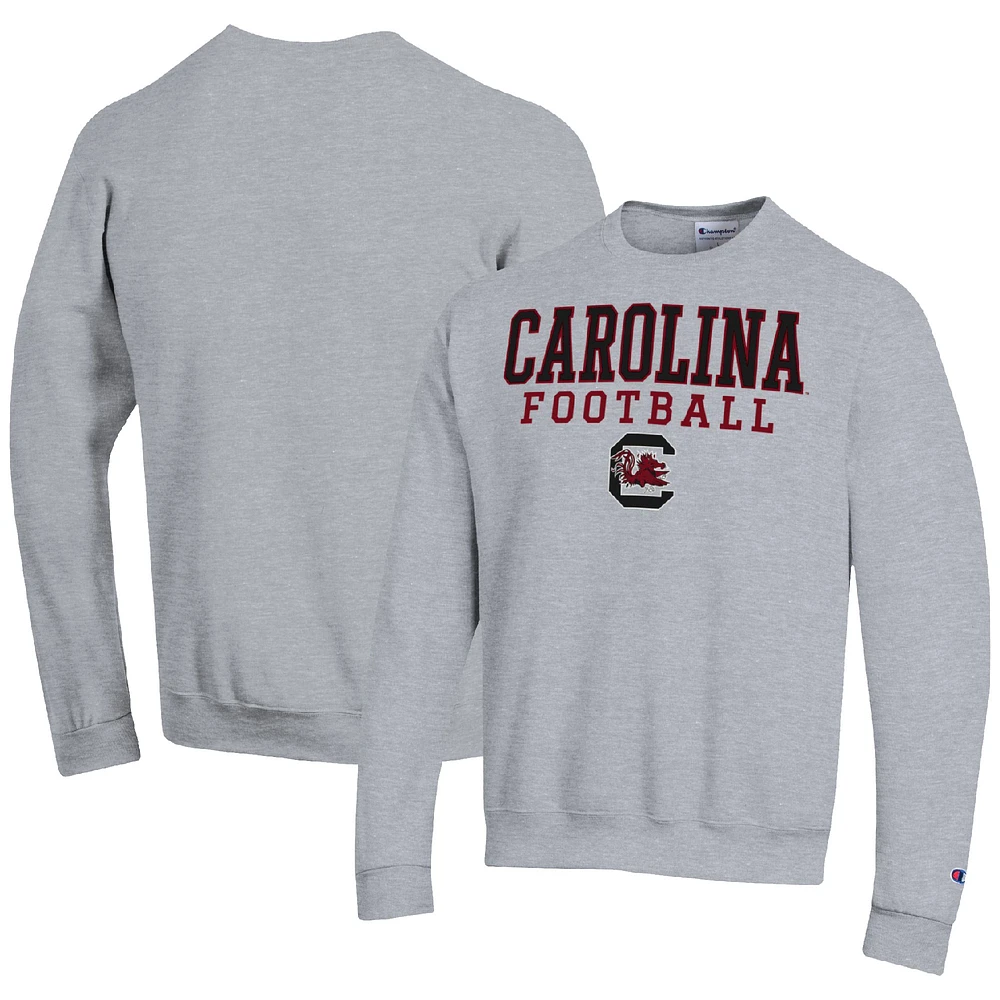 Men's Champion Heather Gray South Carolina Gamecocks Football Stacked Pullover Sweatshirt