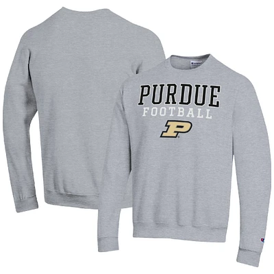Men's Champion Heather Gray Purdue Boilermakers Football Stacked Pullover Sweatshirt