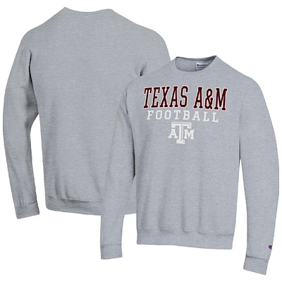 Men's Champion Heather Gray Texas A&M Aggies Football Stacked Pullover Sweatshirt