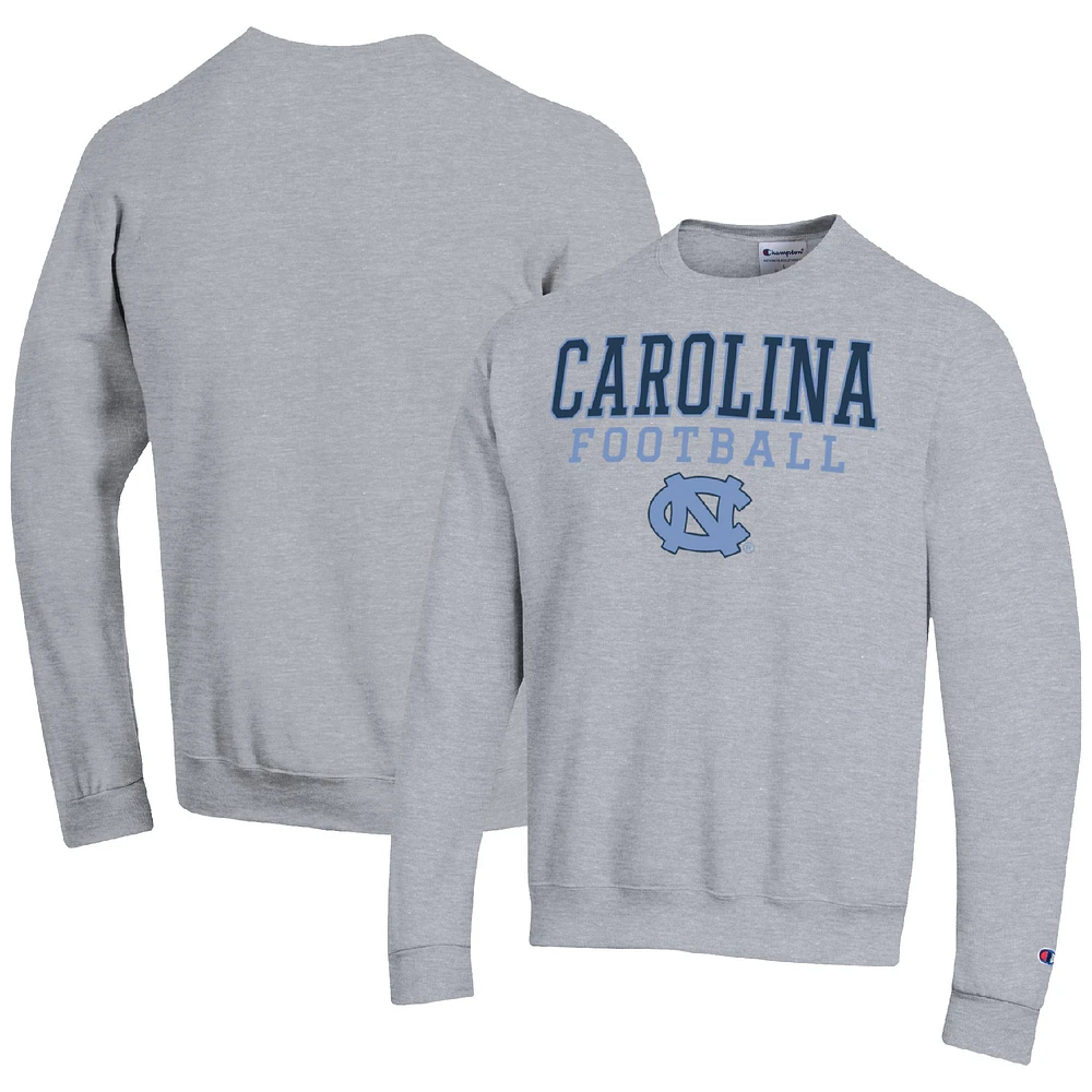 Men's Champion Heather Gray North Carolina Tar Heels Football Stacked Pullover Sweatshirt