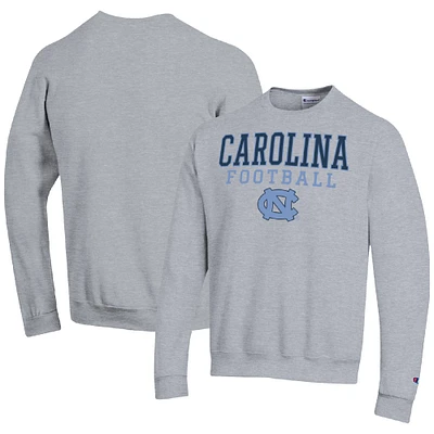 Men's Champion Heather Gray North Carolina Tar Heels Football Stacked Pullover Sweatshirt