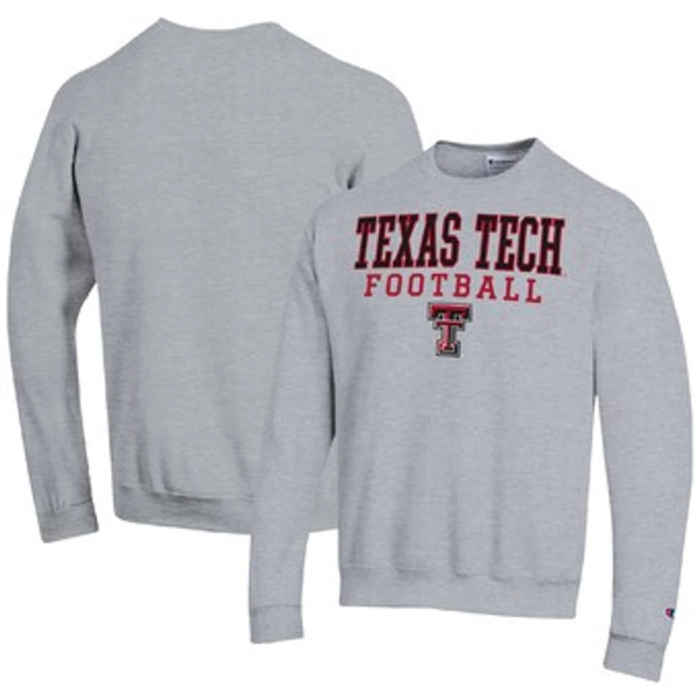 Men's Champion Heather Gray Texas Tech Red Raiders Football Stacked Pullover Sweatshirt