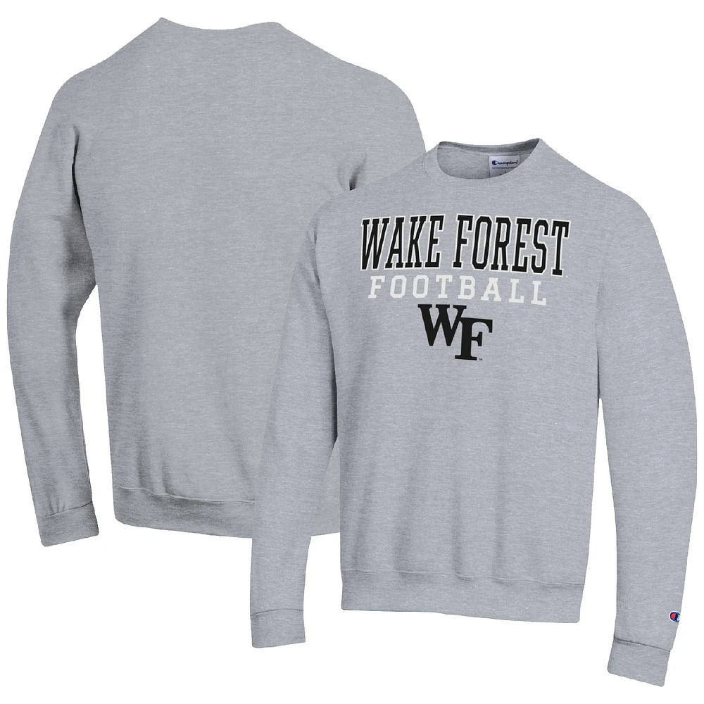 Men's Champion Heather Gray Wake Forest Demon Deacons Football Stacked Pullover Sweatshirt