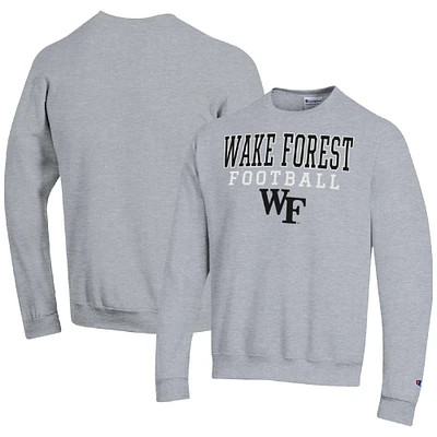 Men's Champion Heather Gray Wake Forest Demon Deacons Football Stacked Pullover Sweatshirt