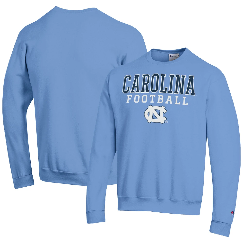 Men's Champion Light Blue North Carolina Tar Heels Football Stacked Pullover Sweatshirt