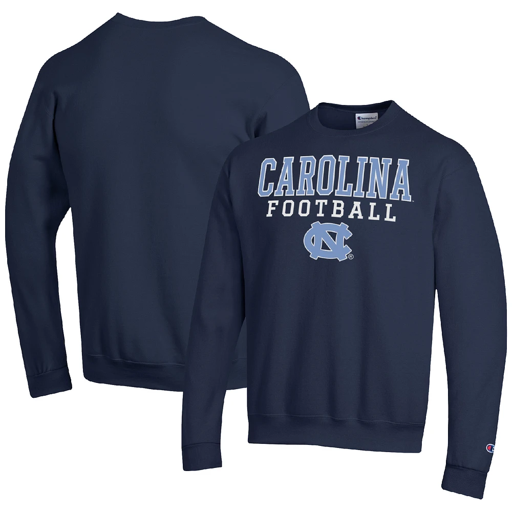 Men's Champion Navy North Carolina Tar Heels Football Stacked Pullover Sweatshirt