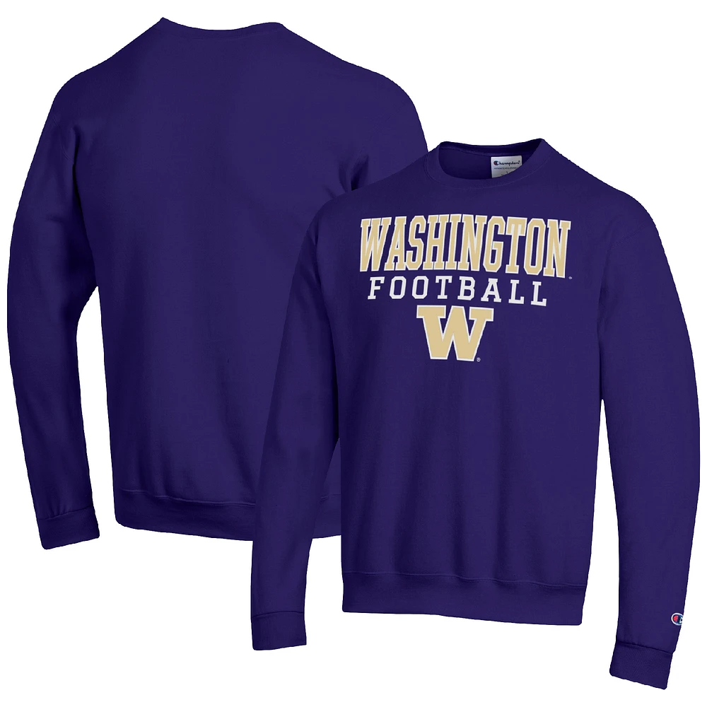 Men's Champion Purple Washington Huskies Football Stacked Pullover Sweatshirt