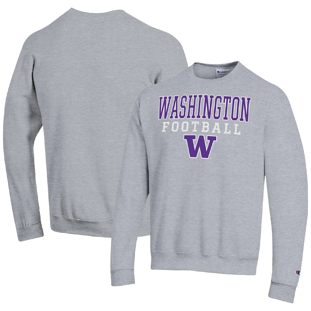 Men's Champion Heather Gray Washington Huskies Football Stacked Pullover Sweatshirt