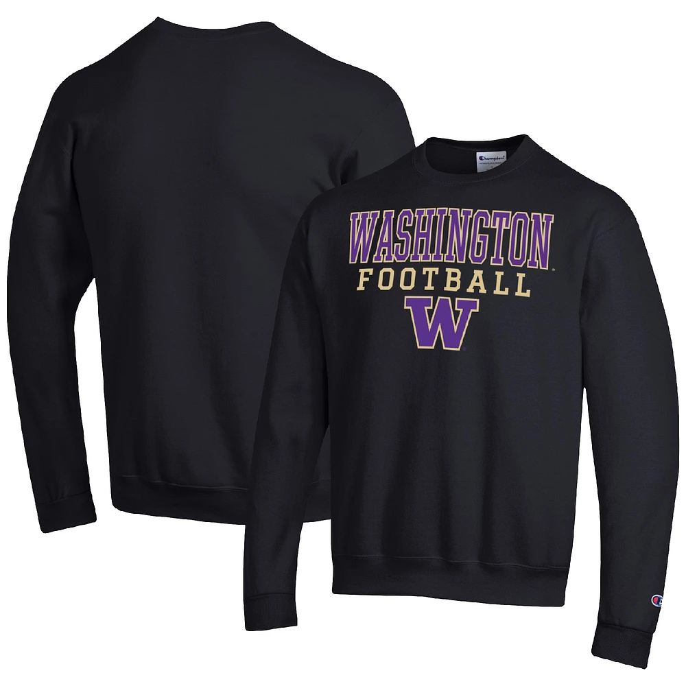 Men's Champion Black Washington Huskies Football Stacked Pullover Sweatshirt
