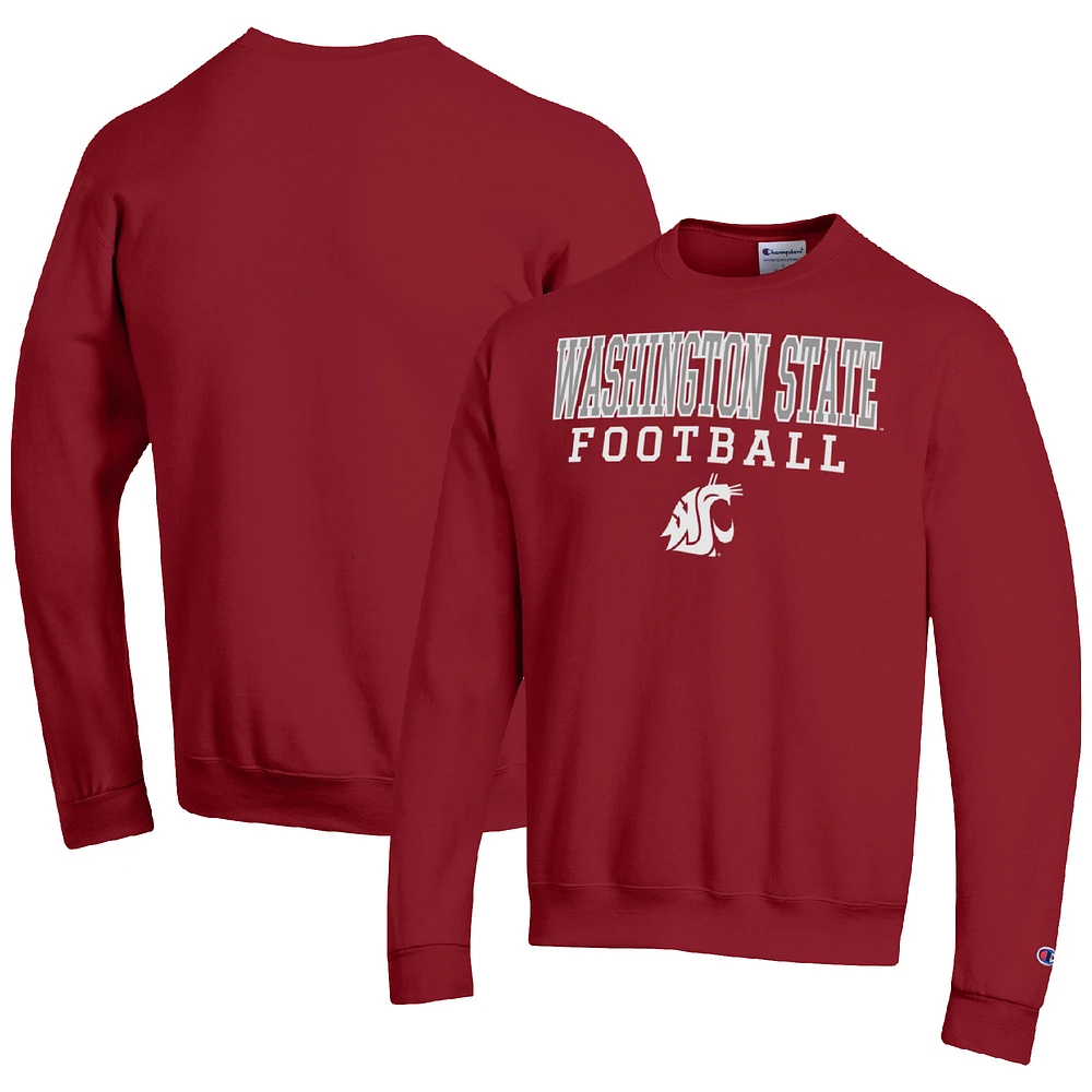 Men's Champion Crimson Washington State Cougars Football Stacked Pullover Sweatshirt