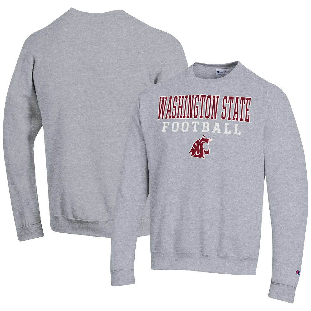 Men's Champion Heather Gray Washington State Cougars Football Stacked Pullover Sweatshirt