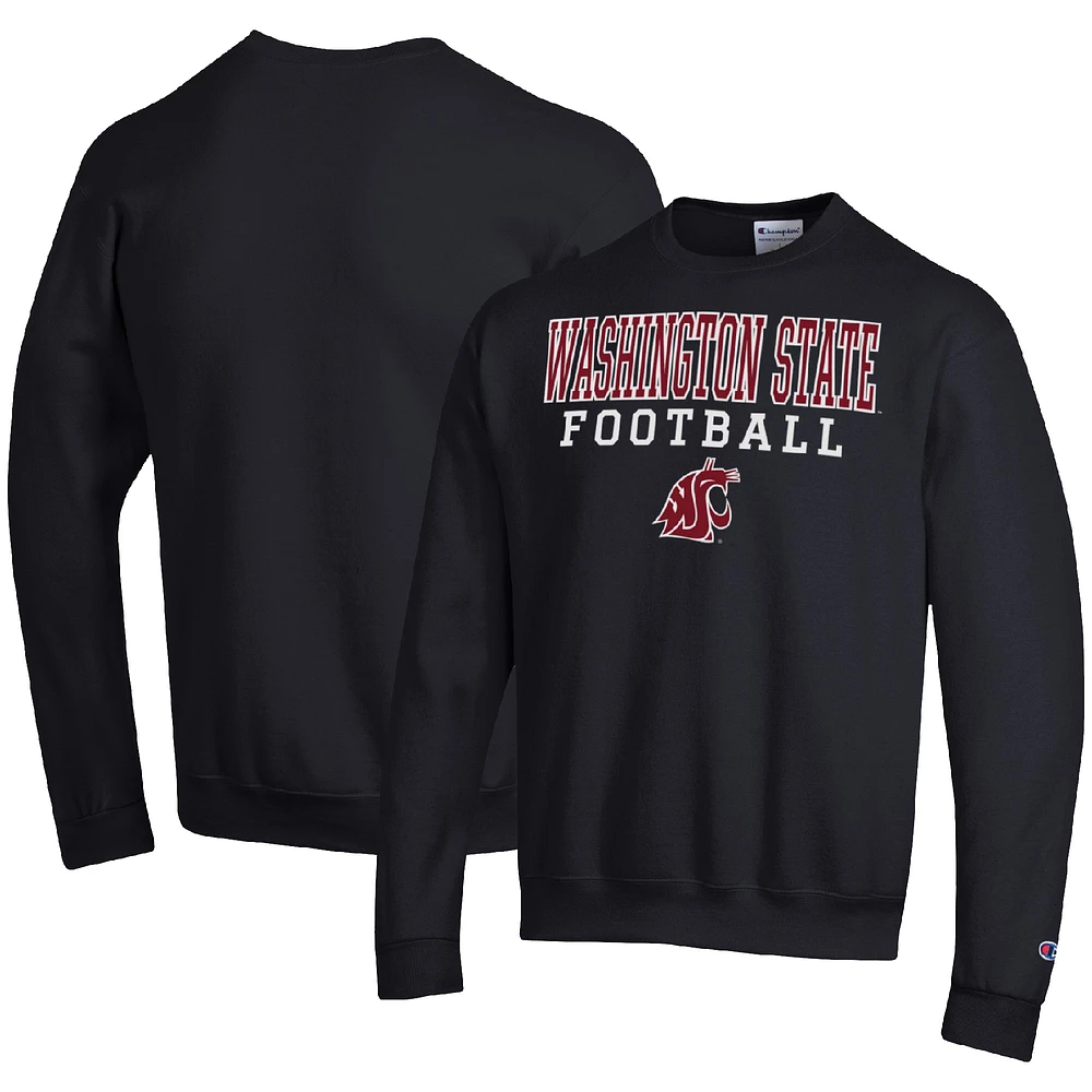 Men's Champion Black Washington State Cougars Football Stacked Pullover Sweatshirt