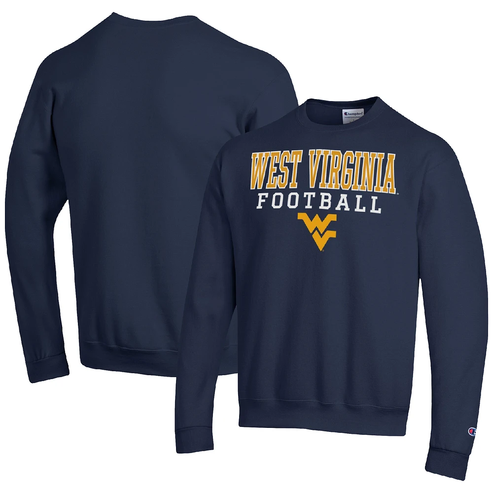 Men's Champion Navy West Virginia Mountaineers Football Stacked Pullover Sweatshirt