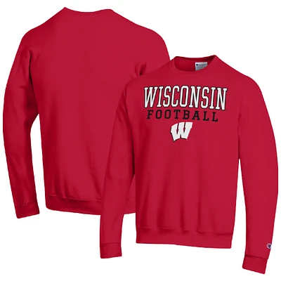 Men's Champion Red Wisconsin Badgers Football Stacked Pullover Sweatshirt