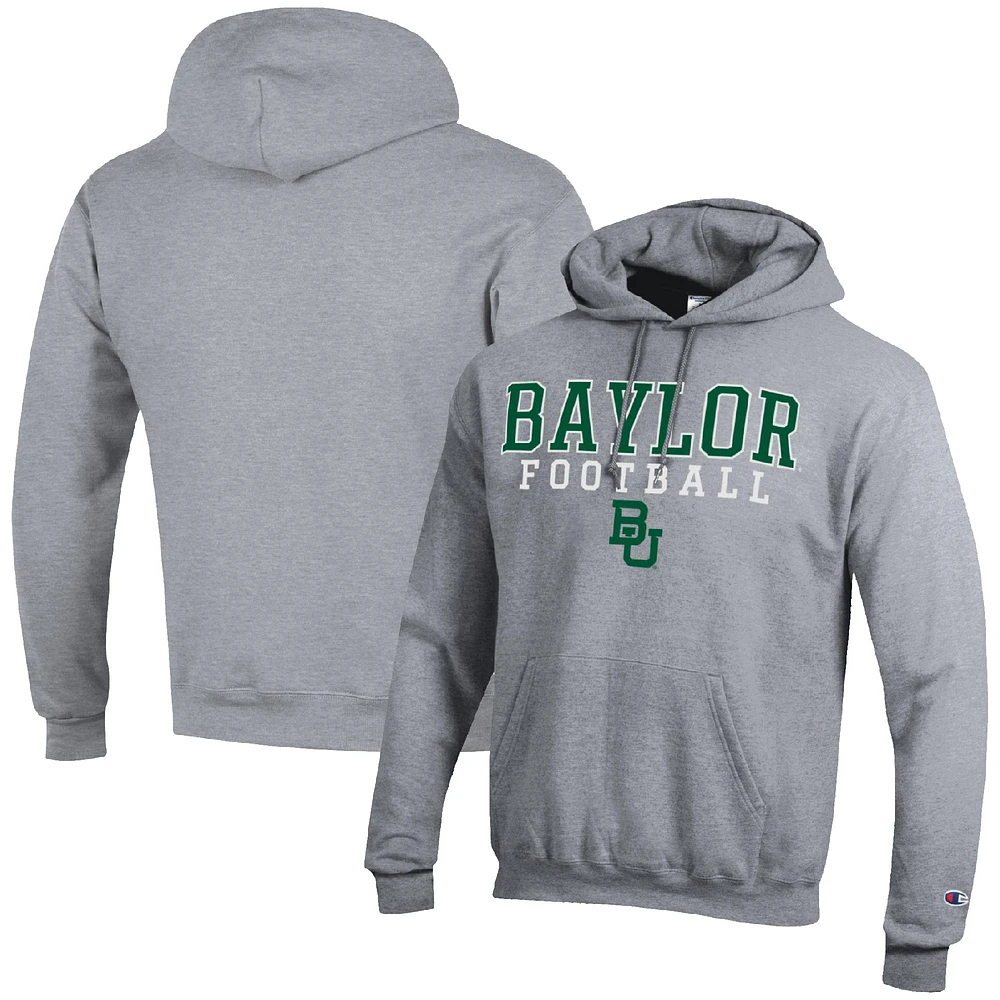Men's Champion Heather Gray Baylor Bears Football Stack Pullover Hoodie